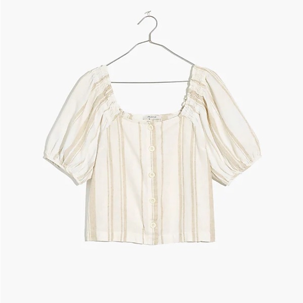 Madewell Cream and Tan Striped Blouse